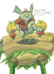 anthro bottomless erection furry league_of_legends legacy_series male rumble_(lol) rumble_in_the_jungle skoogers solo solo_male wrench yordle