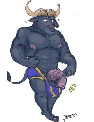 black_fur blush briefs chief_bogo disney horns huge_cock male male_only ox skoogers solo tail underwear zootopia