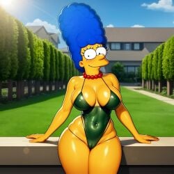 1girls ai_generated big_breasts breasts clothing female marge_simpson simpsons skimpy smile solo the_simpsons wife