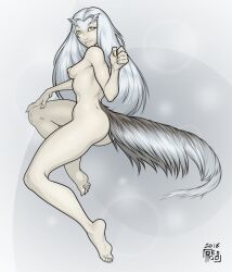 barefoot bubble_butt completely_nude crossbreed_priscilla dark_souls dragon_girl feet female female_only fromsoftware full_body furry_tail horns long_hair looking_at_viewer looking_back monster_girl nude pale-skinned_female pale_skin reabault sharp_fingernails sharp_toenails sideboob slit_pupils small_breasts smile soles solo tail toe_claws white_body white_fur white_hair white_skin yellow_eyes