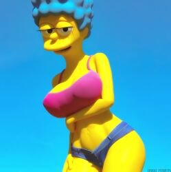1girls 2020 3d 3d_(artwork) absurd_res arm_under_breasts artist_name big_breasts blue_hair breasts bust busty cleavage crop_top curvaceous curvy cutoffs dot_eyes drakepowers eyelashes female female_focus female_only fingers hi_res hips long_hair looking_at_viewer marge_simpson skimpy skimpy_clothes smile solo the_simpsons thighs voluptuous watermark yellow_body yellow_skin