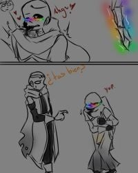 blush comic dream_sans dream_sans_(fan_character) ink_sans_(fan_character) nervous pleasure_face pussy sans scarf skeleton spanish_text translation_request undertale wet_pussy