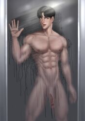 1boy abs bara feet_out_of_frame footlongcheese1 male male_only muscular muscular_arms muscular_male pecs shower solo solo_male