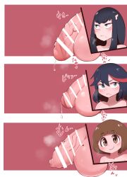 3futas balls black_hair blue_eyes blush brown_eyes brown_hair censor_bar censored flaccid futa_only futanari human intersex kill_la_kill kiryuuin_satsuki light-skinned_futanari light_skin long_hair mankanshoku_mako matoi_ryuuko penis penis_size_chart penis_size_difference short_hair smile testicles tomboy two_tone_hair veiny_penis zkky