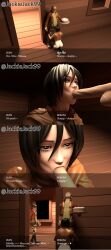 1girls 3d after_deepthroat after_oral attack_on_titan black_eyes black_hair cheating deepthroat eren_jaeger fellatio head_grab hidden hiding imminent_deepthroat imminent_oral implied_deepthroat implied_oral jackiejack99 jean_kirstein jeankasa mikasa_ackerman netorare oral shingeki_no_kyojin throat_barrier