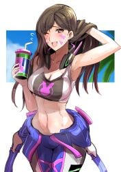 1girls abs asian beach big_breasts blizzard_entertainment clash_kuro_neko d.va female female_only korean light-skinned_female overwatch petite tagme tight_clothing zero_suit