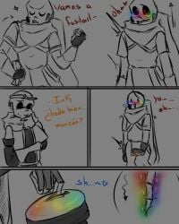 blush comic dream_sans dream_sans_(fan_character) error_sans_(fan_character) ink_sans_(fan_character) nervous nervous_smile pussy sans scarf skeleton spanish_text translation_request undertale