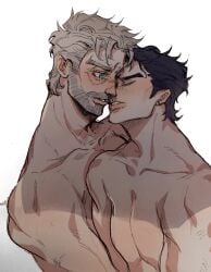 2boys almost_kissing beard black_hair blush brunet closed_eyes cuddle cuddling dilf earring earrings eyes_open gay gay_incest gay_kissing gay_sex grandfather_and_grandson groping imminent_sex incest intimate jijimago jojo's_bizarre_adventure joseph_joestar jotaro_kujo looking_at_partner looking_down_at_partner magojiji male_only muscles muscular muscular_arms muscular_male naked naked_male nude nude_male old_joseph older_male parted_lips passionate pecs pecs_touching pectorals romantic salt_and_pepper_hair shadows stardust_crusaders waist_up wrinkles yaoi younger_male