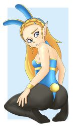 alternate_version_available blonde_hair blue_eyes breath_of_the_wild bunny_ears bunny_girl bunnysuit cosplay counter_weight latex nintendo pantyhose pointy_ears princess_zelda the_legend_of_zelda zelda_(breath_of_the_wild)