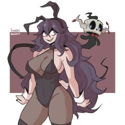 1girls bunny_costume bunny_ears bunny_girl bunny_tail bunnysuit female ghost ghost_girl goth goth_girl hex_maniac leotard loggus_doggus long_hair messy_hair nintendo phantump pokemon pokemon_xy purple_hair simple_background solo