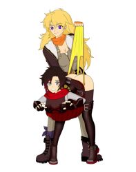 ass ass_up bending_over bent_over big_ass big_breasts breasts bullying female huge_ass huge_breasts large_ass large_breasts panties pants_down pantsing pantsu panty_pull rooster_teeth ruby_rose rwby siblings underwear underwear_pull wedgie white_background yang_xiao_long yellow_panties yellow_underwear
