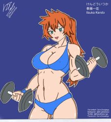 1girls bikini bra danodrawings female female_only ginger ginger_hair itsuka_kendou kendou_itsuka large_breasts light-skinned_female light_skin my_hero_academia navel nipple_bulge nipples_visible_through_clothing open_mouth ponytail red_hair slim slim_waist solo sports_bra teal_eyes teenager thick_thighs working_out