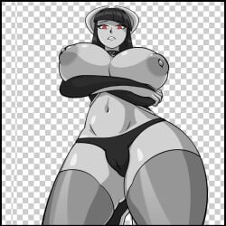 animated ankha_ride_(minus8) black_and_white checkered_background choker color colored fake_png greyscale long_gloves oblivionfall phalia puffy_nipples red_eyes swaying tagme thick_thighs thighhighs topless wide_hips