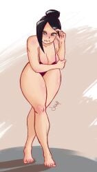 1girls ashamed big_breasts bijin_onna_joushi_takizawa-san bikini black_hair brown_eyes embarrassed female female_focus female_only pink_skin takizawa_kyouko thick_thighs