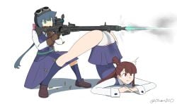 2girls akko_kagari constanze_amalie_von_braunschbank-albrechtsberger drooling female female_only gun hi_res jack-o_pose little_witch_academia multiple_girls oksandio tagme