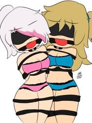 ball_gag blindfold blonde_hair bondage fhs fhsz3r0 fnafhs fnafhs_bondage fnafhs_z3ro fnafhsrule34 gag hiroshicoffee joy_(fnafhs) mangle_(fnafhs) meg_(fnafhs) tied_arms tied_arms_behind_back white_hair