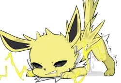 ass_up black_eyes bodily_fluids cum cum_in_pussy cum_inside cum_string eeveelution female feral fur genital_fluids jolteon leaking_cum low_res nintendo pokémon_(species) pokemon pphile raised_tail solo video_games yellow_body yellow_fur