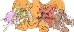 after_oral after_sex anthro ass balls big_penis bodily_fluids braixen brown_body charizard cum cum_everywhere cum_in_mouth cum_in_pussy cum_inside cum_on_butt cum_string dominant dominant_male ejaculation exhausted female feral fucked_silly genital_fluids genitals group hand_on_head hi_res interspecies jigglypuff knot larger_male leaking_cum lopunny male male/female mawile mega_evolution mega_lopunny messy nintendo orange_body penis pink_body pokemon pokemon_(species) red_body shaking sitting sitting_on_leg size_difference skitter-leaf smaller_female trembling video_games yellow_body