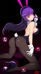 1girls alternate_outfit ass aura back big_breast big_breasts bunny_costume bunny_ear bunny_ears bunny_girl bunny_tail bunnygirl bunnysuit female female_focus female_only game_freak gloves glowing grin grinning gym_leader heels high_heels kneeling large_breast large_breasts long_hair long_purple_hair looking_at_viewer looking_back nintendo playboy_bunny poke_ball pokemon pokemon_rgby purple_hair red_eyes sabrina_(pokemon) sideboob smile straight telekinesis thick_thighs vivivoovoo