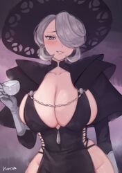 1girls alternate_breast_size artist_name big_breasts blush clothing cogita_(pokemon) cum_in_cup eye_contact female female_only fully_clothed gloves grey_hair hair_over_one_eye hat hi_res huge_breasts looking_at_viewer mature_female milf nintendo norza pale_skin pokemon pokemon_legends:_arceus seduction seductive seductive_eyes seductive_mouth seductive_smile solo teacup teeth teeth_showing upper_body voluptuous wide_hips