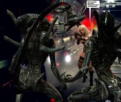 agent_26 alien bikini blonde_hair boots gun stockings that3dartist xenomorph