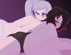 2girls ass drawinecchi female fingering fingering_partner fingering_through_panties hand_in_panties lesbian_sex multiple_girls one_eye_closed panties ruby_rose rwby weiss_schnee yuri