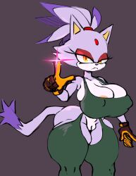 anthro areola ass big_breasts blaze_the_cat breasts cleavage clothed clothing domestic_cat elemental_manipulation felid feline felis female fire fire_manipulation forehead_gem genitals hi_res looking_at_viewer mammal pussy sega solo sonic_(series) sonic_the_hedgehog_(series) thick_thighs wide_hips wolflance