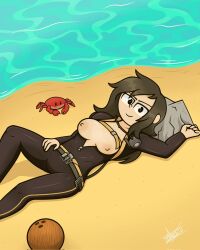 beach breasts breasts_out exposed_breasts juna_guerrero laying laying_down scuba scuba_gear tarts34 twistedarts34 unzipped_bodysuit