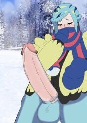 ballsack clothed clothing femboy grusha_(pokemon) gym_leader male male_only penis penis_out pokemon pokemon_sv ripped_clothing snow traced