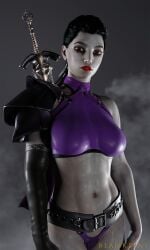 3d blankpins fit_female grey_skin heels high_heels legacy_of_kain muscular_female overwatch pharah purple_panties smoke sword umah undead vampire warrior