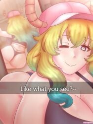 1girls big_ass big_breasts big_butt blonde_hair horn horns horny_female kobayashi-san_chi_no_maidragon lucoa mirror mirror_selfie miss_kobayashi's_dragon_maid morbite quetzalcoatl_(dragon_maid) selfie sole_female solo solo_female