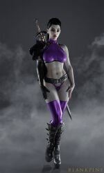 3d blankpins fit_female grey_skin heels high_heels legacy_of_kain muscular_female overwatch pharah purple_panties smoke sword umah undead vampire warrior