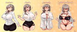 1girls big_breasts breasts closed_eyes curtain_call_challenge curtained_hair female female_focus female_only grey_hair huge_breasts long_hair mature_female milf multiple_views nutrio uzaki-chan_wa_asobitai! uzaki_tsuki voluptuous wide_hips