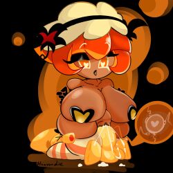 big_breasts black_gloves black_lipstick breasts cookie cookie_run cookie_run_kingdom cum dark-skinned_female dark_skin gloves heart-shaped_pupils houvandie huge_breasts impregnation incest lipstick orange_eyes orange_hair ovum ovum_with_heart penetration plushie pompon_(cookie_run) pumpkin_pie_cookie shortstack sperm sperm_cell stockings thick_thighs toy vagina vaginal_penetration