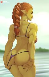 1girls ass back_muscles butt female female_only looking_back muscles muscular muscular_female orc orc_female partially_clothed rear_view rino99 solo thick_thighs