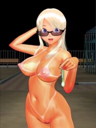 bikini_tan condom glasses pixiv_id_20888773 punipunicircuit_(artist) shades tan tanlines used_condom ぷにぷに回路