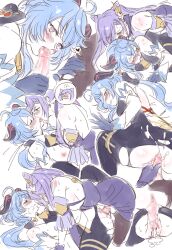 2girls ahoge ass blue_hair blush breasts censored fellatio fingering futa_on_female futa_with_female futanari ganyu_(genshin_impact) genshin_impact gloves goat_horns hair_cones keqing_(genshin_impact) long_hair mosaic_censoring multiple_girls negom nipples oral pantyhose passionate penis purple_hair pussy red_eyes sex simple_background sweat symbol-only_commentary torn_clothes torn_legwear vaginal_penetration white_background