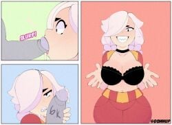 1girls big_breasts big_penis blowjob brawl_stars colette_(brawl_stars) cum cum_in_mouth dsmnup oral thick_thighs white_hair