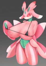 . 1girls animated anthro big_breasts bikini bodily_fluids breasts clothing female female_only hbky1101 lactating lurantis micro_bikini nintendo pink_body png pokémon_(species) pokemon solo solo_female swimwear video_games