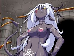 1girls color colored crimson_keep demon demon_girl female female_only grey_body grey_skin introspurt nipple_piercing sirulatus_(crimson_keep) smug solo tagme