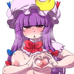1girls big_breasts breasts female female_focus female_only hanya_(hanya_yashiki) heart heart-shaped_pupils heart_hands light-skinned_female light_skin looking_at_viewer patchouli_knowledge solo sweat tagme touhou upper_body