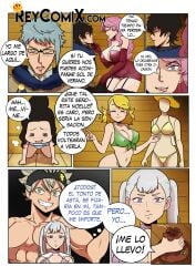 2boys 4girls asta_(black_clover) black_clover charmy_papittoson gansoman golden_dawn_uniform mimosa_vermillion noelle_silva pink_hair silver_hair spanish spanish_dialogue spanish_text twintails vanessa_enoteca