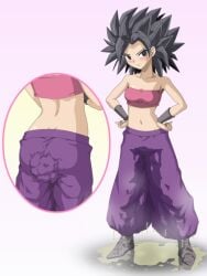 1girls ass black_hair caulifla dragon_ball dragon_ball_super dragon_ball_z female hand_on_hip intentional_soiling peeing peeing_self saiyan scat soiling solo_female tyao urination wetting