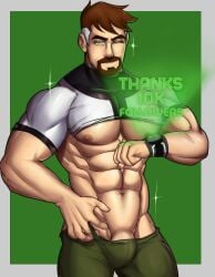 1boy abs beard ben_10 ben_10000 ben_tennyson bulge dilf male male_focus male_only muscular muscular_male penis shirt_up solo solo_focus tankboyart underpec underwear winking_at_viewer