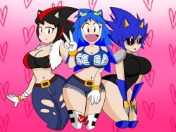 3girls big_breasts breasts humanized metal_sonic metal_sonique mrwumpa rule_63 shade_the_hedgehog shadow_the_hedgehog sonic_(series) sonic_the_hedgehog sonic_the_hedgehog_(series) sonique_the_hedgehog suggestive thick_thighs voluptuous wide_hips