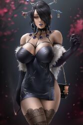 1girls 2022 artist_signature beauty_mark black_hair breasts cleavage collar dress elbow_gloves eyelashes eyeliner eyeshadow female female_only final_fantasy final_fantasy_x goth hair_ornament hair_over_one_eye hi_res hips hourglass_figure huge_breasts lingerie lipstick long_gloves long_hair looking_at_viewer lulu_(ff10) lulu_(final_fantasy) makeup milf mole mole_under_mouth purple_lipstick purse red_eyes short_dress side_slit simple_background slim_waist square_enix stockings thick_lips thick_thighs thighhighs thighs tied_hair very_long_hair watermark we1cometoparadiseart welcometoparadise wide_hips wtparadise