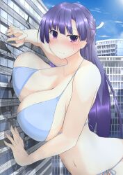 anime_style blue_eyes blue_hair breast breasts building crust giantess hands macrophilia pixiv skyscraper window