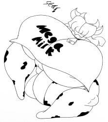 alternate_breast_size black_and_white chubby_female cow_print cowbell female gabriella(mysticaljaysboy) goomba huge_ass huge_breasts humanoid incredistar mario_(series) mega_milk nintendo short_hair shortstack spread_legs thick_thighs