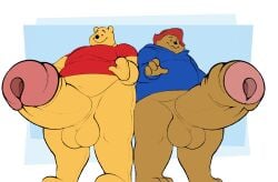 2boys anthro balls bear big_penis bottomless chubby clothing coat erection eroborus foreskin furry gaping_urethra glans hat highres huge_cock imminent_vore looking_at_viewer low_angle male male_only overweight overweight_male paddington_and_company_limited paddington_bear partially_retracted_foreskin penis pooh_bear shirt smooth_skin uncut urethra ursid what winnie_the_pooh_(franchise) worm's-eye_view