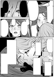 2girls blush brainwashing comic dorothea_arnault drool drooling femdom femsub fingerless_gloves fire_emblem fire_emblem:_three_houses holding_face holding_head hypnosis hypnotic_kiss kissing kronya_(fire_emblem) laying_down lezdom lezsub long_hair looking_at_another looking_into_eyes makeup mind_control multiple_girls nintendo no_text_version on_top saliva saliva_string saliva_trail spit text_bubble yuri ze_r0_ze_r0